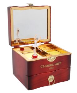 Sonhomay Musik-Schmuck-Aufbewahrungsbox Vintage-Stil Mädchen Schmuckkoffer mit Spiegel und Schublade 13 x 16 cm 5 x 20 c