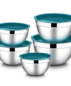 HaWare 100% Edelstahl Rührschüssel 5er Set – Kochen/Backen/Aufbewahrung, Stapelbar & Spülmaschinenfest – 4,5L/ 2,7L/ 1,5
