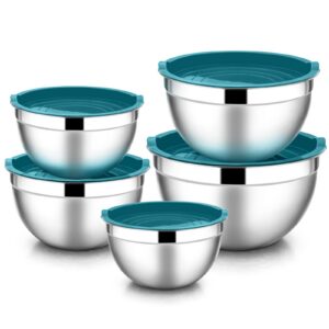 HaWare 100% Edelstahl Rührschüssel 5er Set – Kochen/Backen/Aufbewahrung, Stapelbar & Spülmaschinenfest – 4,5L/ 2,7L/ 1,5