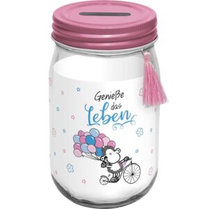 Sheepworld Sparglas Motiv Genieße | Spardose mit Deckel, Hoch 13,8 cm | Geschenk, Geburtstag, Hochzeit | 47115