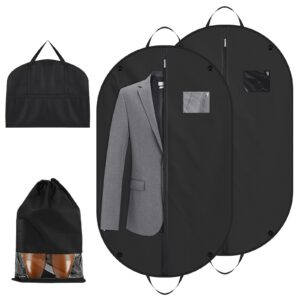 Kleidersack 2 Stück Mit Schuhbeutel, 100X60CM Lang, Reißverschluss, Anzugtasche für Reisen & Lagerung, Schutz vor Staub