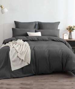 Soifox Bettwäsche 200x220 Grau Anthrazit - bügelfrei & knitterfrei Bettbezug & Kissenbezug 2er Set mit Reißverschluss