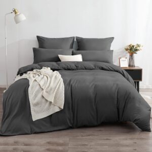 Soifox Bettwäsche 200x220 Grau Anthrazit - bügelfrei & knitterfrei Bettbezug & Kissenbezug 2er Set mit Reißverschluss