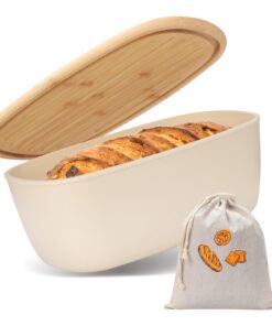 VINATO Brotkasten mit hochwertigem Bambusdeckel für die Familie, ideal für Haus und Büro, bietet Platz für 6 Liter Brot