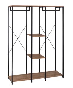 WOLTU XXXL Kleiderständer Schwarz + Hell Eiche Schlafzimmer Freistehend mit Regal und Schuhregal
