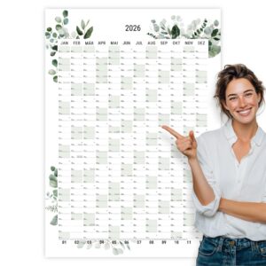 Heaven Paper Wandkalender 2026 – DIN A1 Hochformat – Familienvorliebe & Bürophilie – für Tür & Wand – extra große Felder