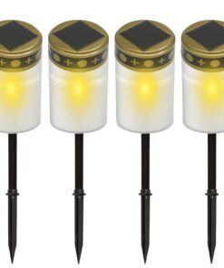 4 Stück Solar LED Grablicht Grableuchten weiß Lichtsensor stabilität GRABKERZE | Solarbetriebene LED Outdoor Grableucht
