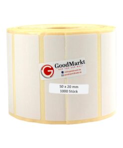 Thermodirekt selbstklebende Etiketten | 50x20 mm 1 Rolle, weiß, 1000 Etiketten | Kompatibel mit Brother, Zebra | Ideal f