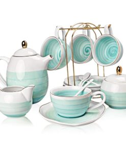 Sweejar Home Porzellan-Teeset - Blau für Tee/Kaffee-Liebhaber - 4er-Set mit Teekanne, Zuckerdose und Teesieb