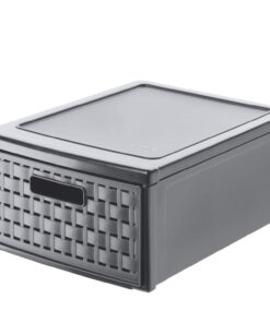 Rotho Country Schubladenbox 8,3l mit 1 Schub in Rattan-Optik für Küche, BPA-frei aus Kunststoff (PP), anthrazit, groß (3