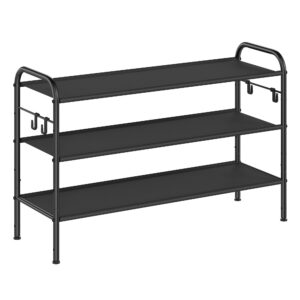 SONGMICS Schuhregal für Flur, 3-Ebenen-Schuhständer, tintenschwarz, 15-Paar-Capacity, Eingangshöhenverstellung, seitlich