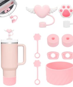 GADITIEK 9Stück Zubehör für Stanley Cup Pink: Silikon-Stopfen, Strohhalm Abdeckungen & Silikon-Stiefel für Stanley Cup Q