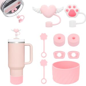 GADITIEK 9Stück Zubehör für Stanley Cup Pink: Silikon-Stopfen, Strohhalm Abdeckungen & Silikon-Stiefel für Stanley Cup Q