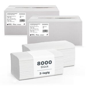8.000 ARNOMED Papierhandtücher, 2-lagig, weich und recycelt, 25x23cm, ideal für Spender, Papiertücher ZZ-Falz, 40x200 St