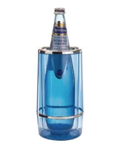 APS Doppelwandiger Flaschenkühler Transparent Blau 11,5x11,5x23cm Chromrand
