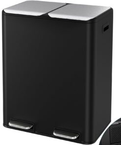 LIFERUN Geruchsfilter Treteimer 2 x 30 Liter Küche Büro Schwarz