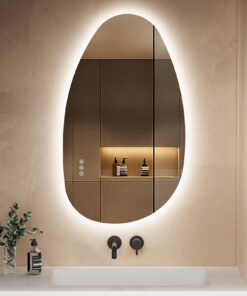 Asymmetrischer LED Badspiegel mit Beleuchtung für Badezimmer, Beschlagfrei, 3-Lichtfarben-Einstellung, Touch-Schalter, 8