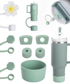 FOSFUKEER Stanley Cup Zubehörset Matcha-Grün - 6 Silikonstopfen, 2 Strohdeckel und Silikonhülle für 1,2 l- und 850 ml-Be