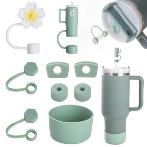 FOSFUKEER Stanley Cup Zubehörset Matcha-Grün - 6 Silikonstopfen, 2 Strohdeckel und Silikonhülle für 1,2 l- und 850 ml-Be