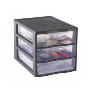 SUNDIS Orgamix Schubladenbox für A4-Papier, Kunststoff, 3 transparente Schubladen, 25,5 cm hoch, stapelbar, ideal für Bü