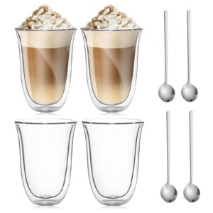 GOMETY Doppelwandige Latte Macchiato Gläser 4 x 300ml Cappuccino Tassen mit Henkel für Espresso und Cappuccino Thermoglä