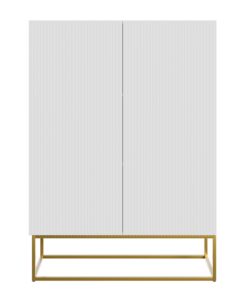 Selsey Kommode Schrank Aufbewahrungsschrank 90 cm 2 Türen 3 Fächer Weiß Veldio Golden Beine