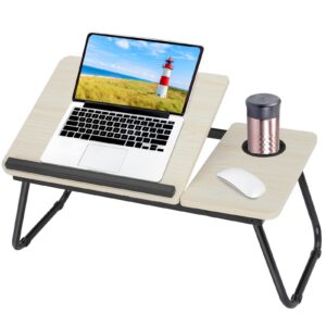 MorNon Faltbare Laptoptisch - Bequemer Lesespiegel mit Getränkehalter - Perfekt für Frühstück oder Lesen (Weiß) MorNon