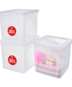 Iris Ohyama Vielseitige Aufbewahrungsboxen 30L 3er-Set Transparent Deckel leicht schließbar