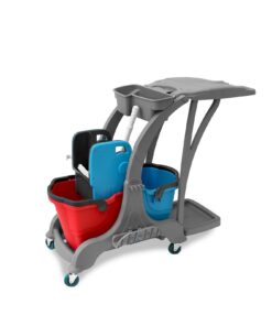 Hypafol Putzwagen Reinigungswagen 2x25l Eimer | Doppelfahrwagen inkl. Moppresse, Utensilbehälter & Abfall-Eimer | für Ge