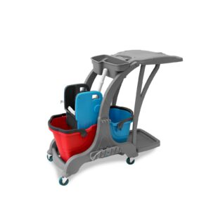 Hypafol Putzwagen Reinigungswagen 2x25l Eimer | Doppelfahrwagen inkl. Moppresse, Utensilbehälter & Abfall-Eimer | für Ge