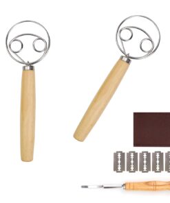 HASLED 2 Stück Dänischer Schneebesen - Edelstahl Teigbesen mit Eichenholzgriff - Pizza-, Brot- und Kuchenteig - 5 Klinge