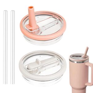AUEFUDQ 2 Stück Ersatzdeckel für Stanley Cup Zubehor - Rosa+Weiß, Staubdichte Tumbler Abdeckungen, 2-Strohdeckel+2-Stroh