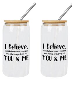 Yelolyio I Believe Glasbecher mit Strohhalm - Muttertagsgeschenk, ideal zum Entsaften von Kaffee, Limonade, Tee, 2 Stück