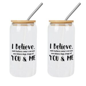 Yelolyio I Believe Glasbecher mit Strohhalm - Muttertagsgeschenk, ideal zum Entsaften von Kaffee, Limonade, Tee, 2 Stück