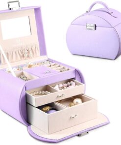 Vlando Schmuckkästchen für Teenager, Schmuck-Organizer mit Spiegel und PU-Leder, Geschenk für Mädchen und Frauen