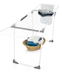 EASYmaxx Falt-Wäscheständer 2500 mit 25m Trockenlänge XXL Teleskop | ausziehbar bis 260cm mit Rollen | für Bettlaken & H