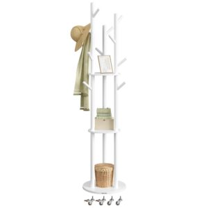 VASAGLE Hangers mit 11 Hooks und 3 Shelves, Dreh- und Entfaltbare Rollen, Holzhaken und Haltestangen, Bouge für Schlafzi