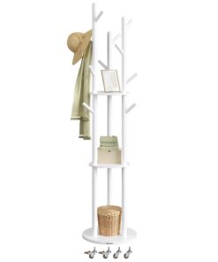 VASAGLE Hangers mit 11 Hooks und 3 Shelves, Dreh- und Entfaltbare Rollen, Holzhaken und Haltestangen, Bouge für Schlafzi
