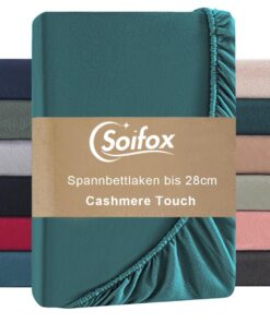 Spannbettlaken 180x200cm Winter - Petrol Jersry Thermo Fleece für BoxspringbettComfort-Passend Matratze Topper Matratzen
