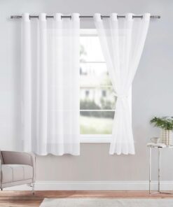 DWCN White Sheer Voile Gardinen 2er Set für Balkon 137x140cm Transparent Vorhänge mit Ösen Recycling Standard