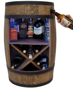 Weeco Rustikaler Holzfassbarschrank mit Flaschenöffner & Weinregal - Für Männer als Geschenk - 80cm Fassbar - Dunkelbrau