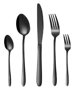 HONKKU Edelstahl Besteck Set Schwarz 30 Teilig für 6 Personen - Rostfrei Spülmaschinenfest für Zuhause/Restaurant/Party