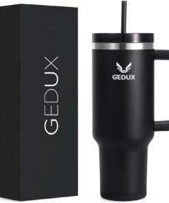 Gedux Trinkflasche mit Strohhalm - Thermobecher mit Doppelwandiger Vakuumisolierung für Outdoor-Aktivitäten - Halbleerb