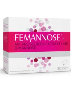 Kernzeichen: FEMANNOSE F | 30 x Trinkgranulat Attribut: |000 mg D-Mannose und Preiselbeer-Extrakt Verwendungsbereich: Bl