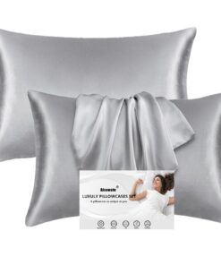 2er Pack Satin Kissenbezug für Haar und Haut, 100% Seidig Luxus Satin Kissenhülle mit Hotelverschluss, Grau Kopfkissenbe