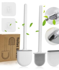 Silikon-WC-Bürste, tropffrei, flach und flexibel (grau-weiß) Silikon-WC-Bürste, wandmontiert, biegsame Borsten für Eck