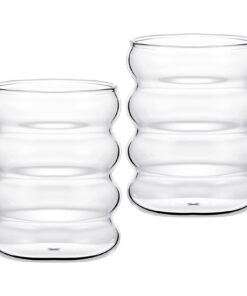 2 Pcs Kreative Thermoglasbecher, Glaswaren Wiederverwendbare Kaffee und Cocktail Gläser - 300ml 2 Pcs Wave Thermoglas