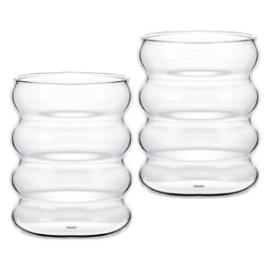 2 Pcs Kreative Thermoglasbecher, Glaswaren Wiederverwendbare Kaffee und Cocktail Gläser - 300ml 2 Pcs Wave Thermoglas