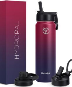 HydroPal Isolierte Edelstahl Trinkflasche 1L - BPA-Frei, Kohlensäure Geeignet, mit Strohhalm & 2 Deckeln