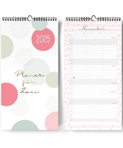 Familienkalender 2025 3 Spalten Blattgold zum Aufhängen für Partnerkalender und Urlaubsplanung 22 x 43 cm